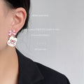 White Bunny Face Pink Bow Drop Earrings Matching Pair Style view 3