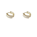 Gold Tone Clear Baguette Stone Fringe Huggie Hoop Earrings view 5