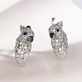 Silver Tone Parrot Huggie Earrings With Clear CZ And Blue Eyes view 4