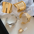 Metal Open Arm Cuff Bracelet Crumpled Smooth Disc Tassel view 4