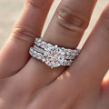 Round Solitaire And Marquise Three-Ring Set In Silver Tone view 2