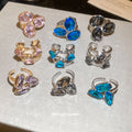 Geometric Triple Stone Open Rings Pink Blue Gray Nine Styles view 1