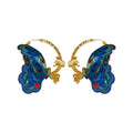 Blue Embroidered Butterfly Hoop Earrings in Two Designs view 5
