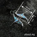 Silver Manta Ray Blue Green Inlay Drop Hook Earrings view 4