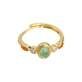 Gold Tone Pale Green Round Stone And Orange Accent Open Ring view 5