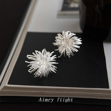 Silver Jellyfish Starburst Filigree Zircon Stud Earrings