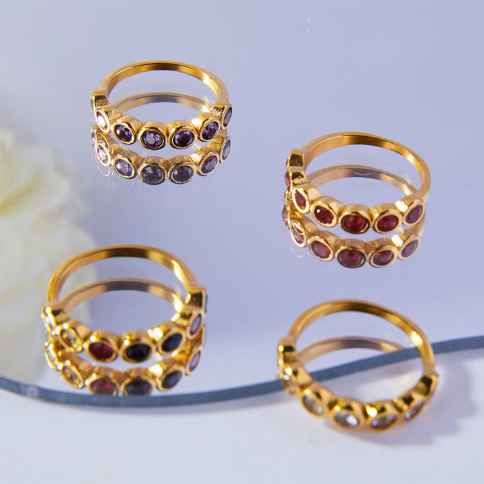 Gold Five-Stone Bezel Zircon Band Ring Sizes 6 to 8