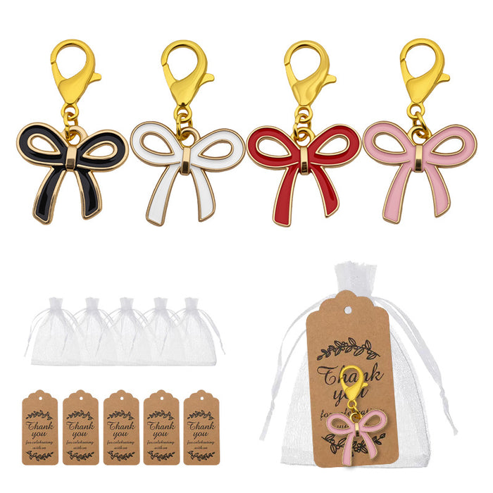 Enamel Bow Ribbon Charm Gold Lobster Clasp Four Colors
