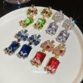 Floral Crystal Rectangle Statement Drop Earrings For Women view 3