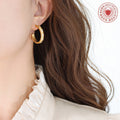 Wide C-Shape Star Zircon Hoop Earrings Gold Silver Stud Back view 3