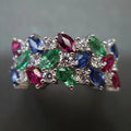Silver Tone Multicolor Marquise Stone Wide Band Ring view 4