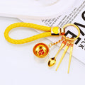 Golden Rice Bowl, Chopsticks and Spoon Keychains with Braided Wrist Loops view 12