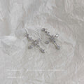 Silver Clear CZ Crystal Cross Drop Stud Earrings Pair view 4