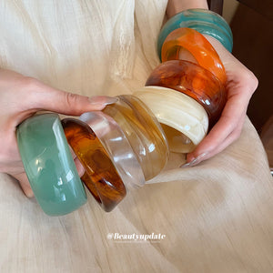 Wide Irregular Marbled Resin Closed Bangle In Eight Colors