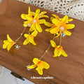 Yellow Layered Flower Dangle Earrings with Petal Tassels view 4