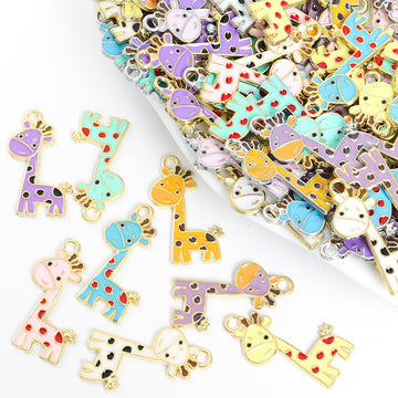 Enamel-Look Giraffe Alloy Charms in 16 Styles for Jewelry Crafts