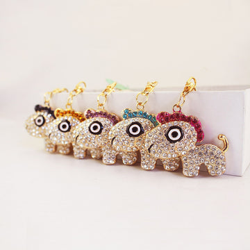 Rhinestone One-Eyed Dog Keychain With Lobster Clasp, 6 Options