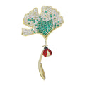 Ginkgo Leaf Dangle Brooch With Polished Metal And Sculpted Decorative Details view 2