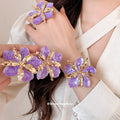 Gold Enamel Flower Cuff Bangles Open Rings Stud Earrings view 3
