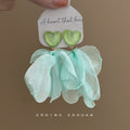 Pale Green Heart Top And Mint Mesh Petal Drop Earrings view 4