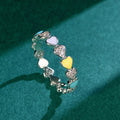 Silver Tone Multicolor Enamel Heart Crystal Band Ring 6-10 view 2