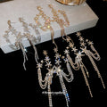 Crystal Crescent Drop Earrings with Star and Chain Tassels view 4