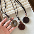 Braided Cord Wood Donut Pendant Necklace Three Tones view 2