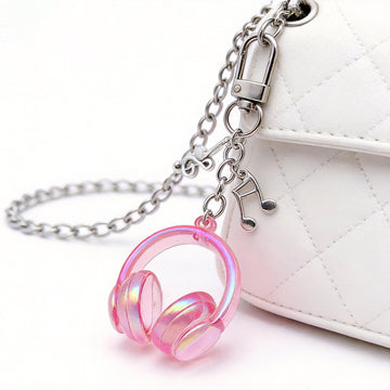 Transparent Pink Headphone and Music Note Clip Keychain Eight-Color Collection