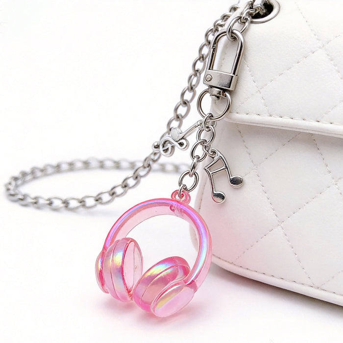 Transparent Pink Headphone and Music Note Clip Keychain Eight-Color Collection