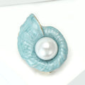 Blue Shell Brooch with Pearl Center Decorative Metal Pin view 3