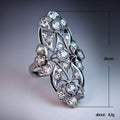 Silver Tone Elongated Floral Filigree Statement Ring view 5