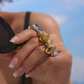 Sculptural Organic Blob Open Rings Gold Steel Two-Tone view 4
