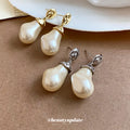 Irregular Pearl Drop Stud Earrings In Two Metal Tones view 2