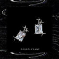 Silver Tone Large Clear Rectangle Stone Starburst Stud Earrings view 1