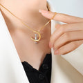 Two-Tone Cat Crescent Moon Pendant Gold Box Chain Necklace view 4