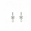 Silver Bow Crystal Look Bar and Pearl Drop Stud Earrings view 5