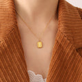 Gold Engraved Rose Square Tag Pendant Necklace Cable Chain view 6