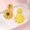 Felt Sunflower Seed Bead Drop Earrings Yellow Orange Brown view 4