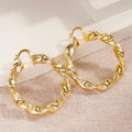 Gold Tone Twisted Open Hoop Earrings With Sculpted Texture view 3