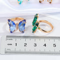 Gold Tone Butterfly Crystal Adjustable Open Rings in Ten Colors view 2
