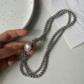 Silver Double Strand Pearl Bead Necklace Square Halo Clasp view 4