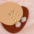Pearl Chain Iridescent Shell Drop Earrings Gold Tone view 3