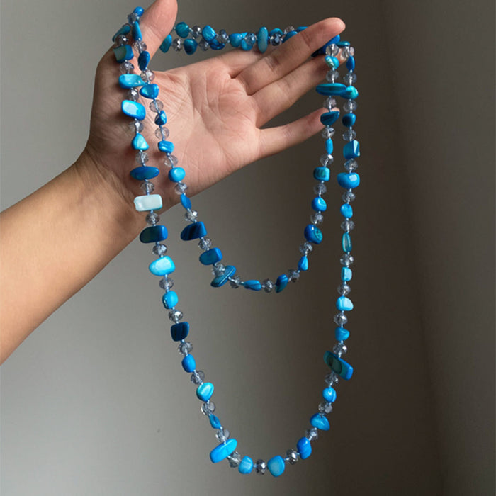 Long Blue Irregular Beaded Strand Necklace Beaded Jewelry