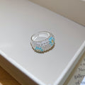 Silver Bead Flower Crystal Dome Rings And Stud Earrings view 11