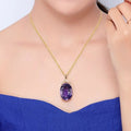 Gold Purple Oval Faceted Stone Pendant Necklace Charm view 3