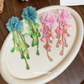 Chiffon Flower And Sequin Long Tassel Stud Earrings view 3