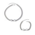 Silver Stainless Steel Cuban Chain Necklace Bracelet Dual Ball view 5
