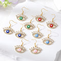 Gold Tone Crystal Lash Enamel Evil Eye Hook Earrings in Five Colors view 1