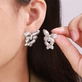 Butterfly Stud Earrings Dual Wing Gold Silver Titanium Steel view 3