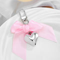 Ribbon Bow Keychain with Glossy Silver-Tone Puffed Heart Charm view 3